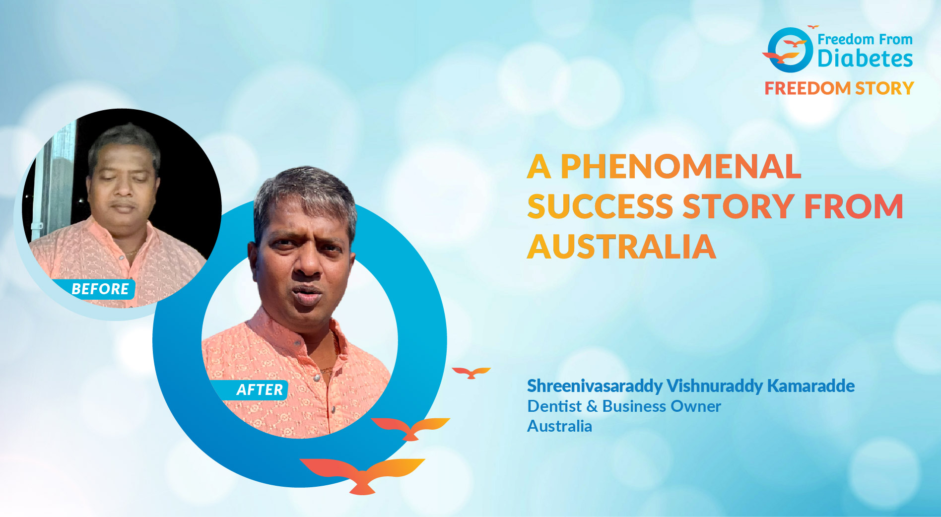 Mr. Shreenivasaraddy Vishnuraddy Kamaradder, 47 years, Dentist, Business Owner, Australia, professional stress, diagnosed diabetes